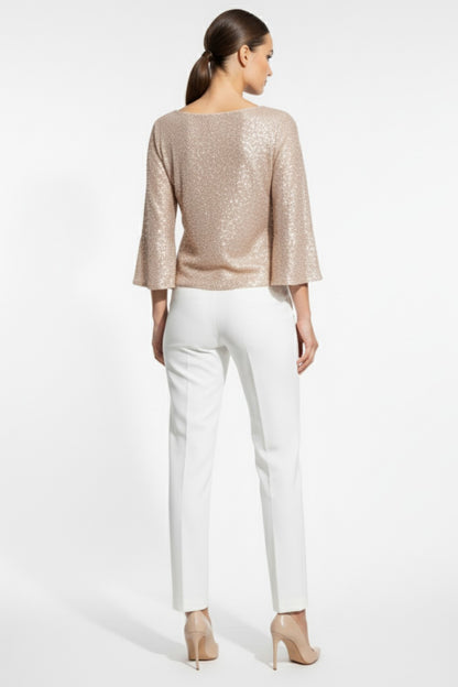 Marc Angelo Tara Sequin Top with 3/4 Sleeve in Champagne a821913 Cha