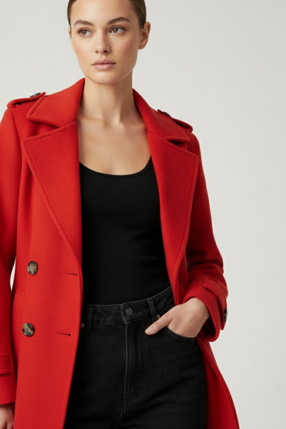 Marc Angelo Red Wool Blend Belted Coat