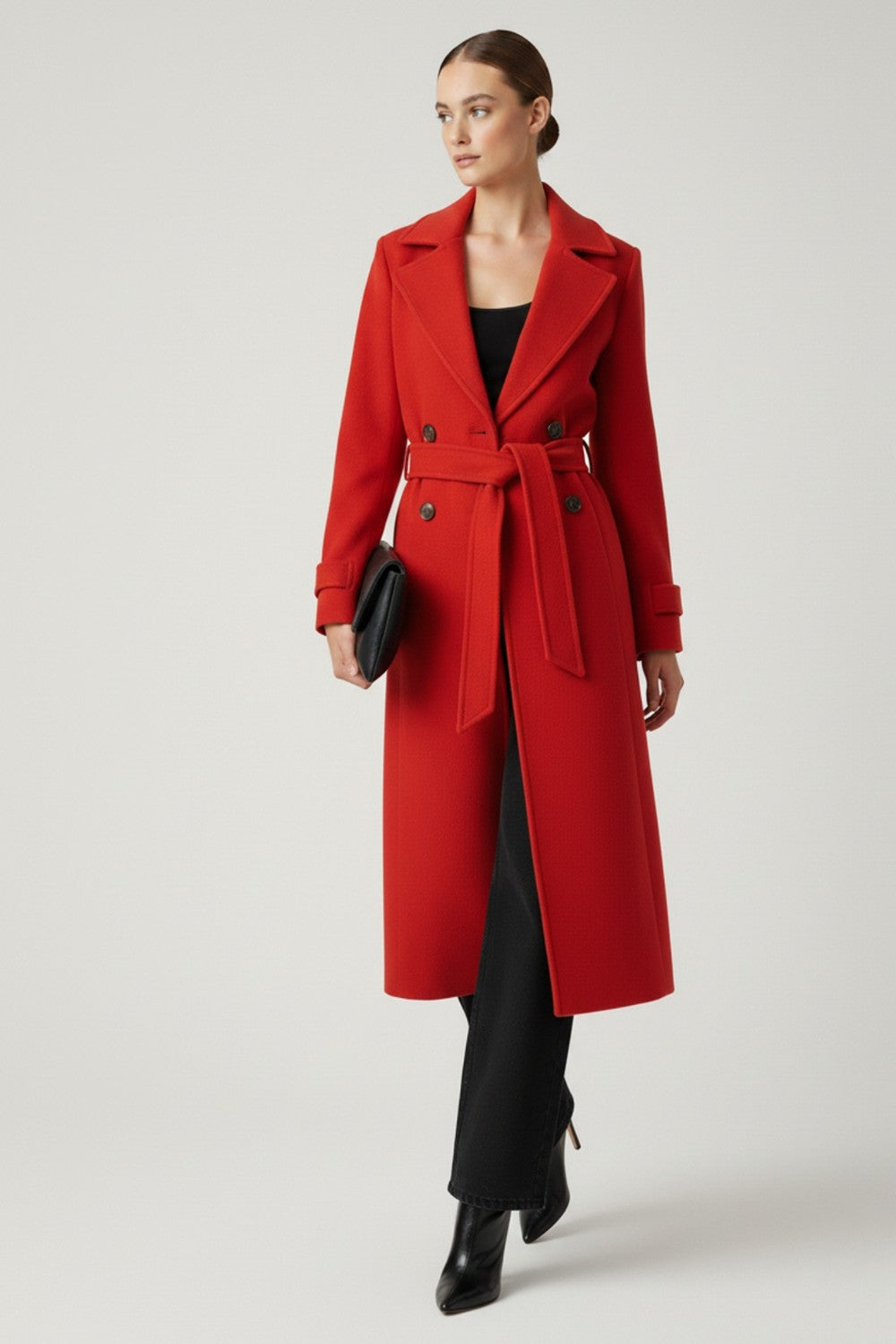 Marc Angelo Red Wool Blend Belted Coat