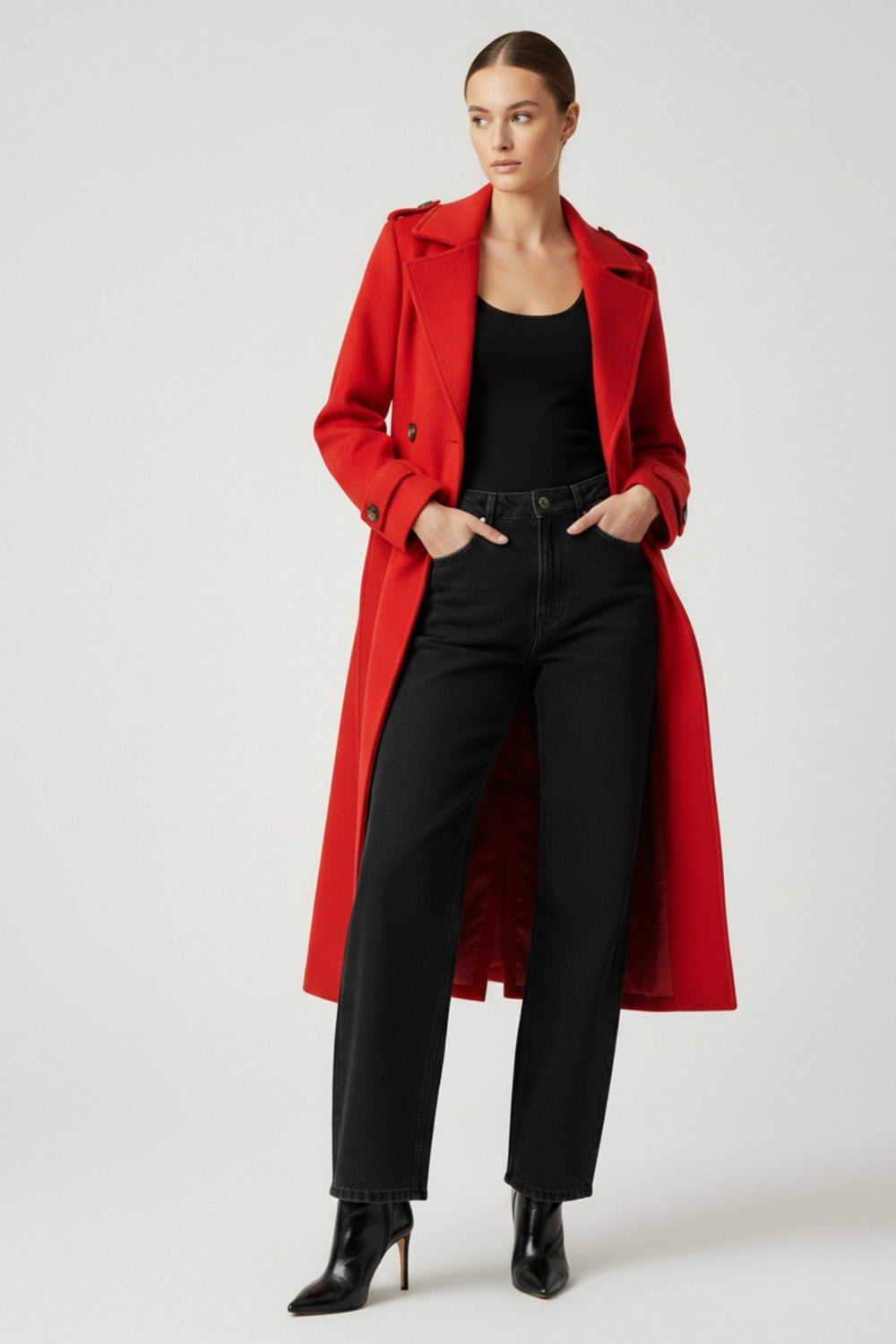 Marc Angelo Red Wool Blend Belted Coat