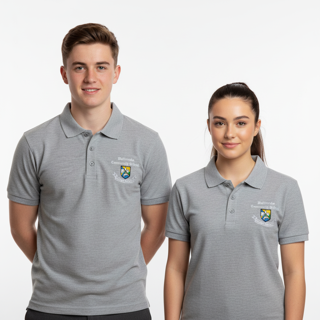 Male and Female - Grey Marl Crested Polo Shirt - Square