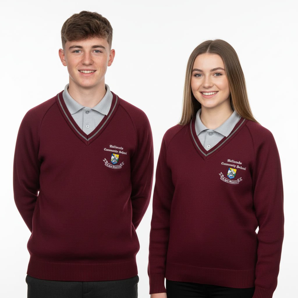 Male and Female - Maroon Wine Jumper with Grey Stripe - Square