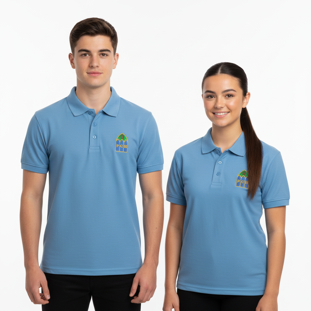 Male and Female - Sky Blue Crested Polo Shirt - Square
