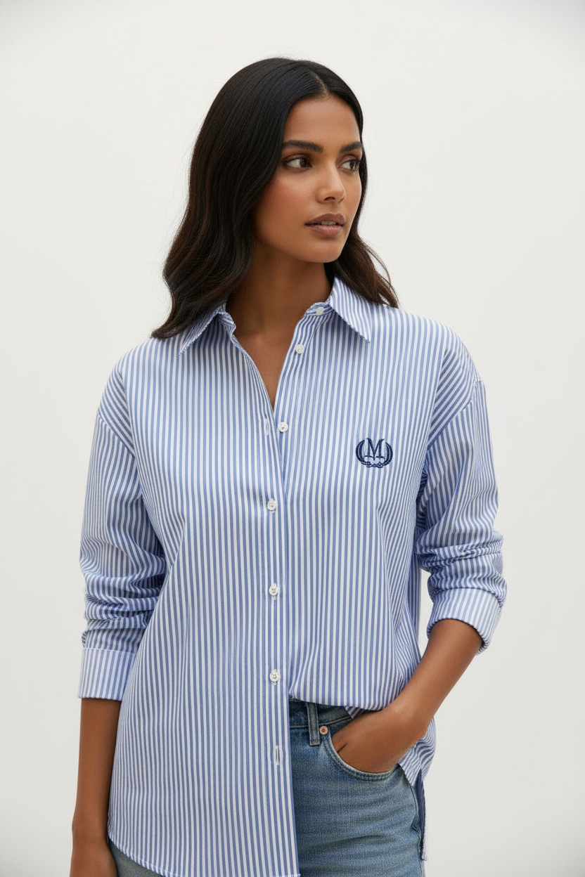 Marc Angelo Blue Stripe Shirt Upper Body Studio 2