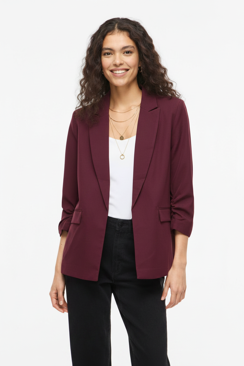 Marc Angelo Ruched Sleeve Blazer Burgundy - Styled Editorial