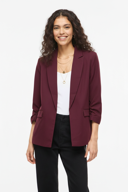 Marc Angelo Ruched Sleeve Blazer Burgundy - Styled Editorial