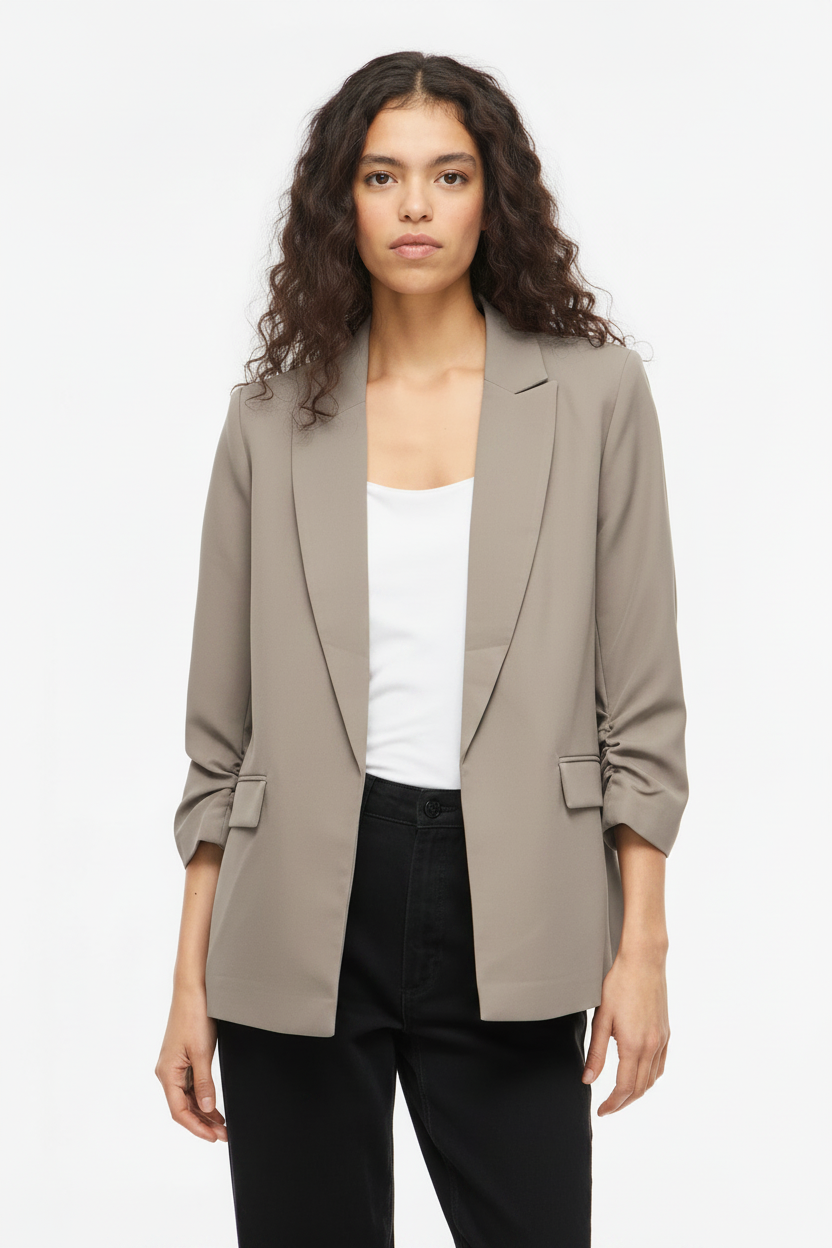 Marc Angelo Ruched Sleeve Blazer in Grey Mocha