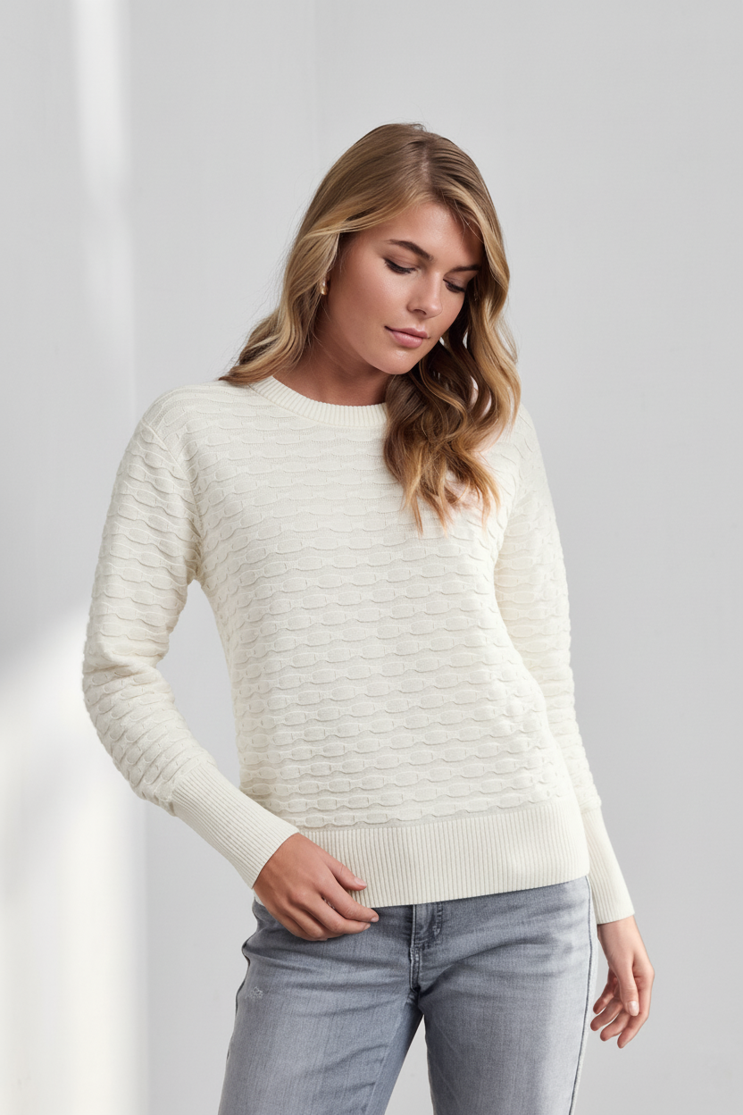 Micha Pure Cotton Textured Knit in Soft White