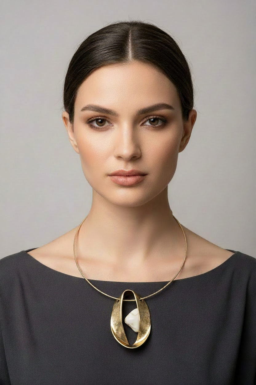 Model Gold Pendant Choker No Visible Chain