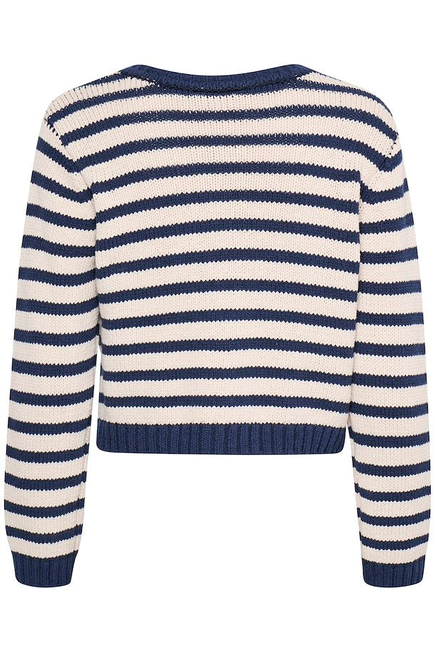 Belinda cotton Nautical Cardigan in Navy and Beige stripe