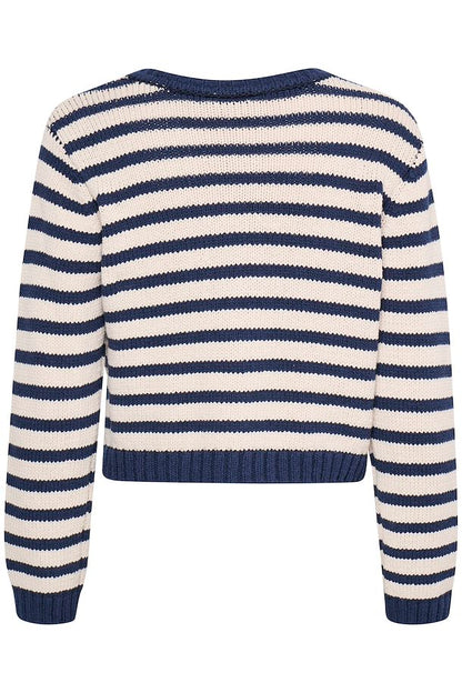 Belinda cotton Nautical Cardigan in Navy and Beige stripe