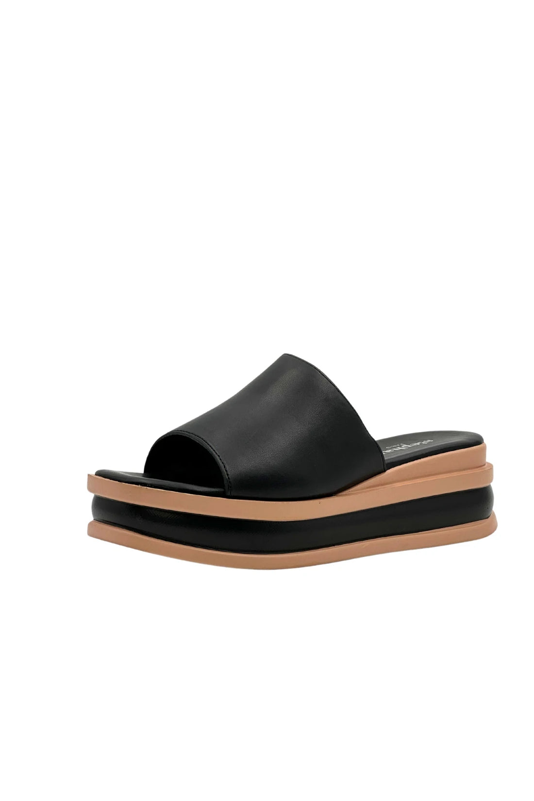 Platform Mules with Contrast Wedge in Black
