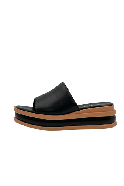 Platform Mules with Contrast Wedge in Black