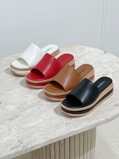 Platform Mules with Contrast Wedge in Black