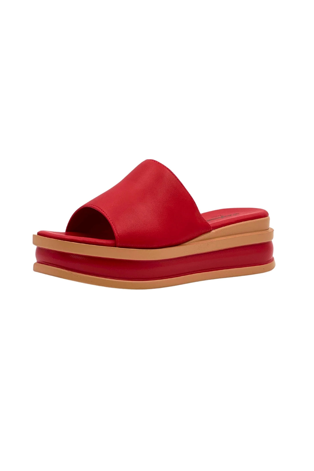 Platform mules with contrast wedge in red