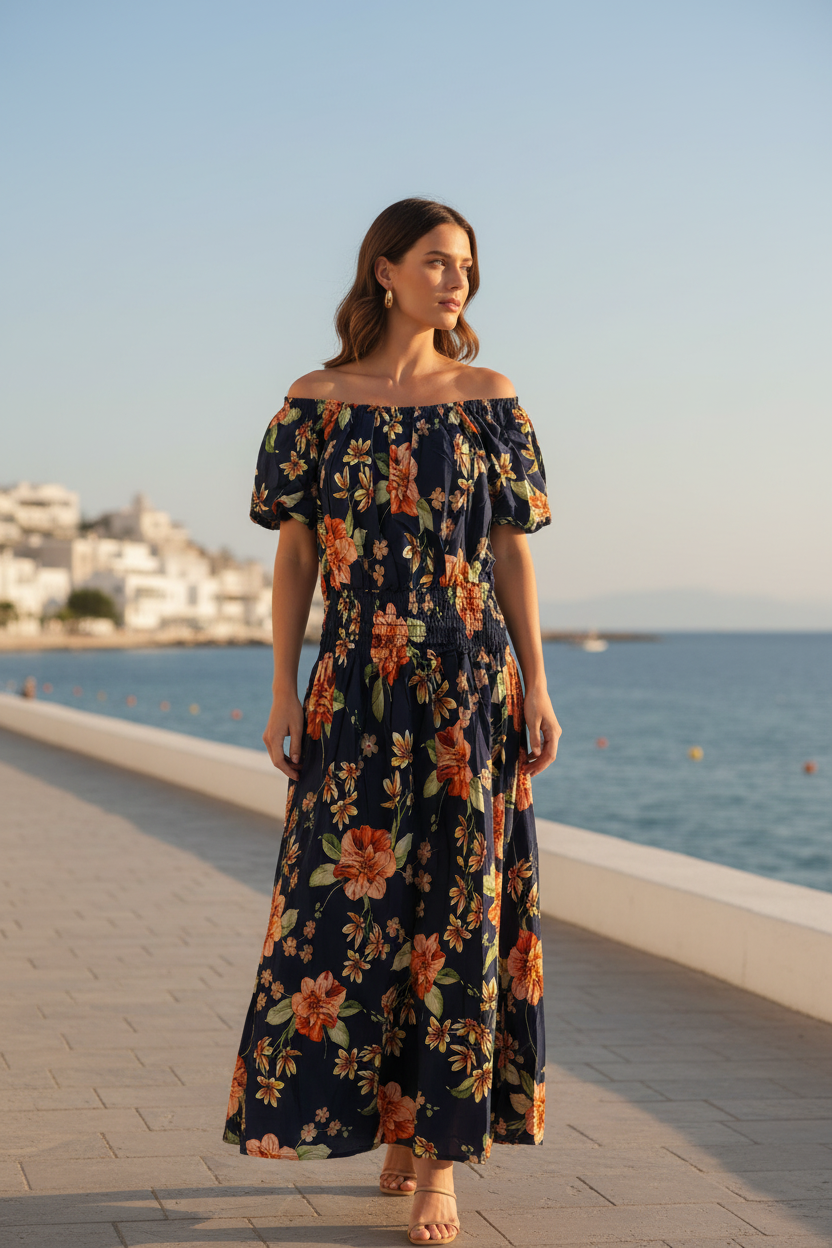 Navy Floral Maxi Dress Lifestyle