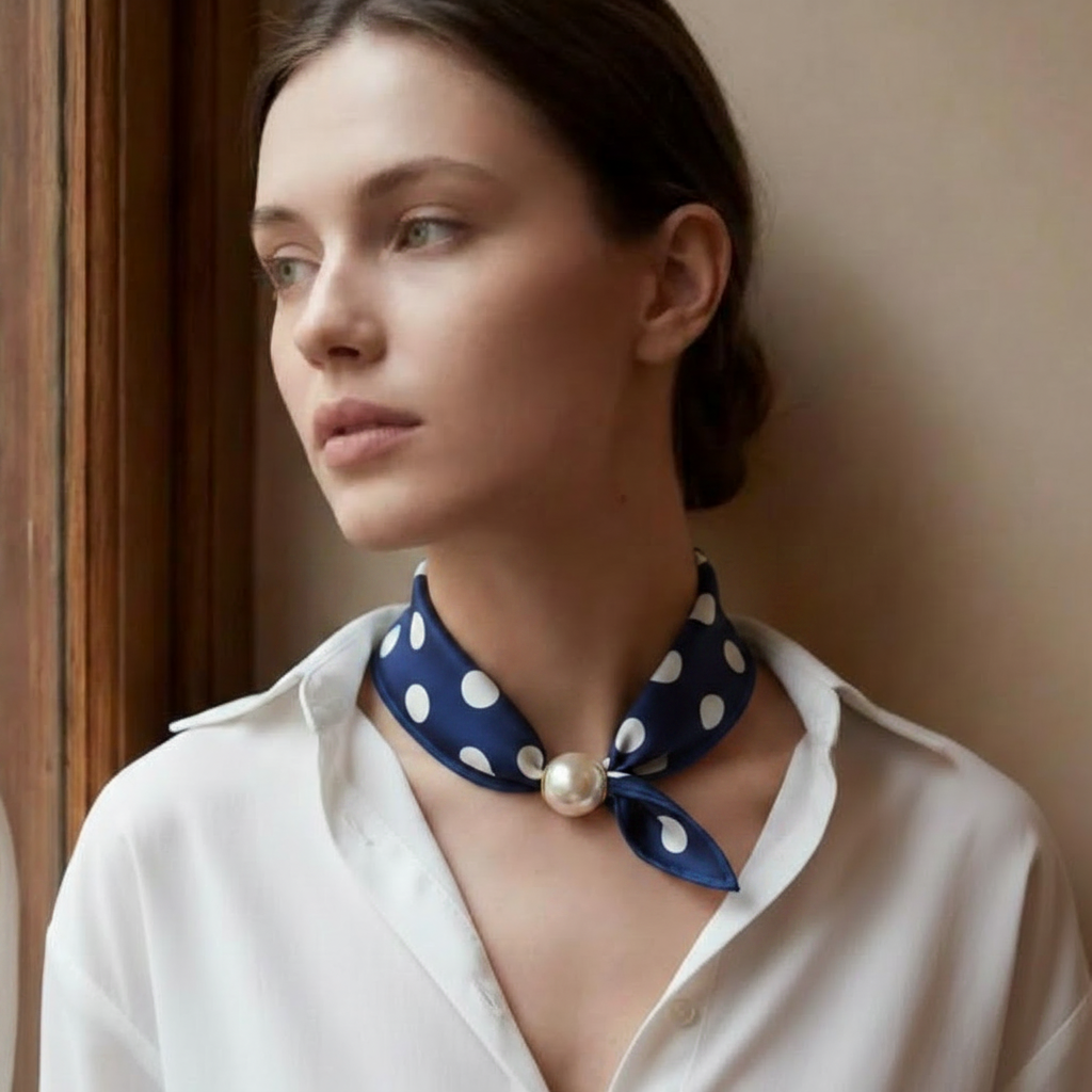 Navy Polka Dot Scarf - Lifestyle
