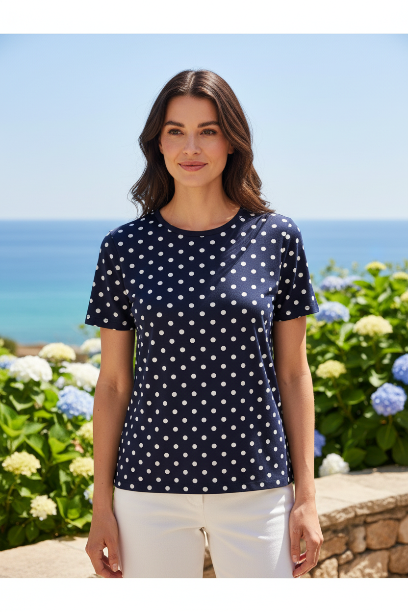 Navy Polka Dot T-Shirt Lifestyle Model 3