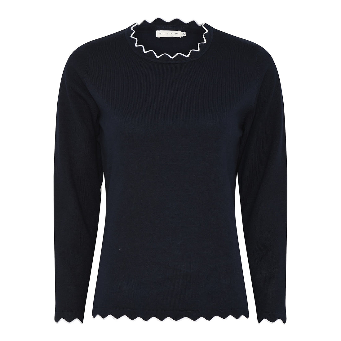 Micha Fine Knit Round neck knit with scalloped edges and contrast trim 163 199