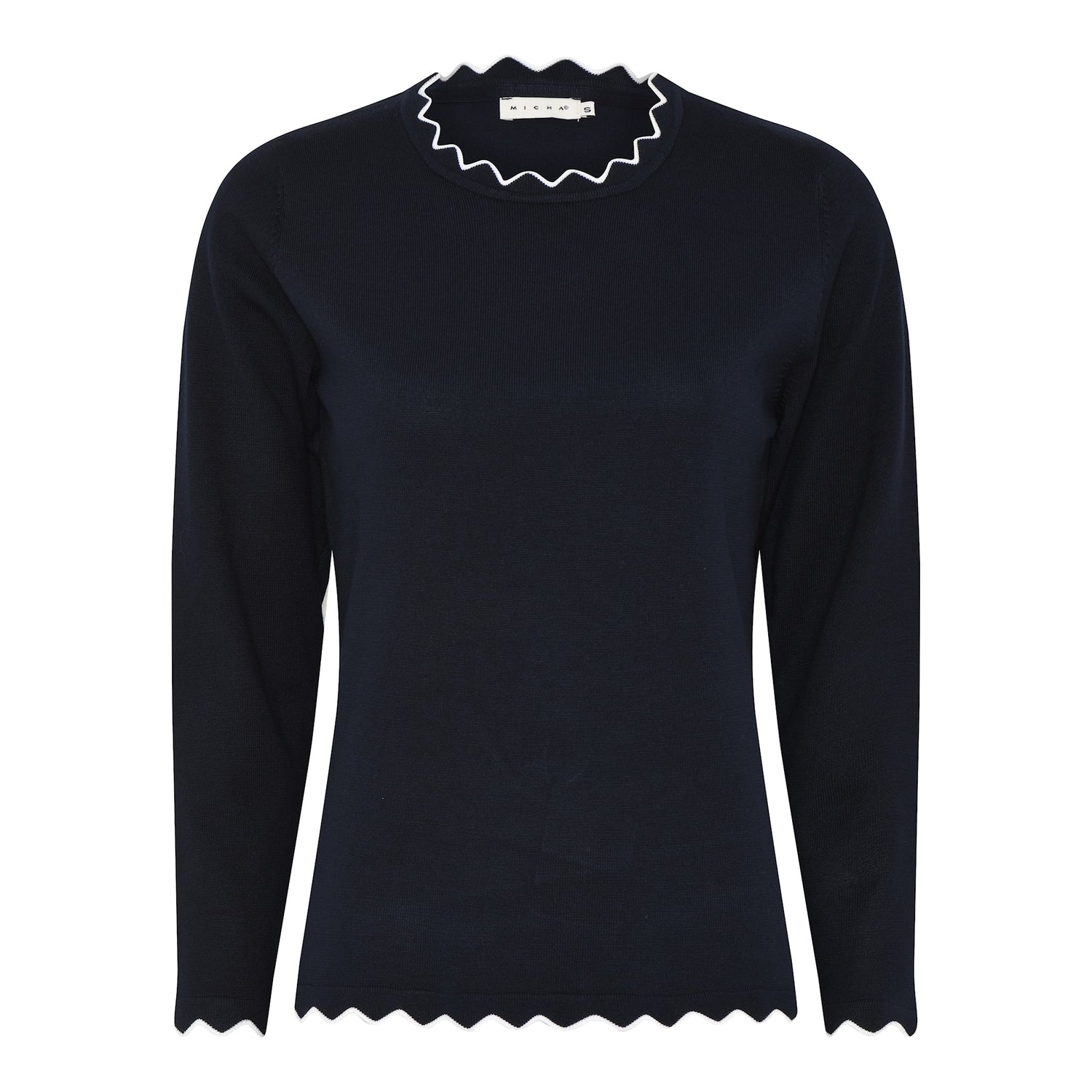 Micha Fine Knit Round neck knit with scalloped edges and contrast trim 163 199