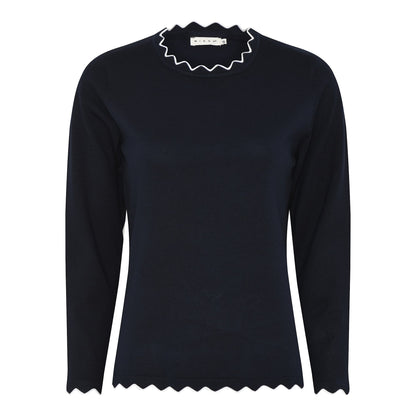 Micha Fine Knit Round neck knit with scalloped edges and contrast trim 163 199