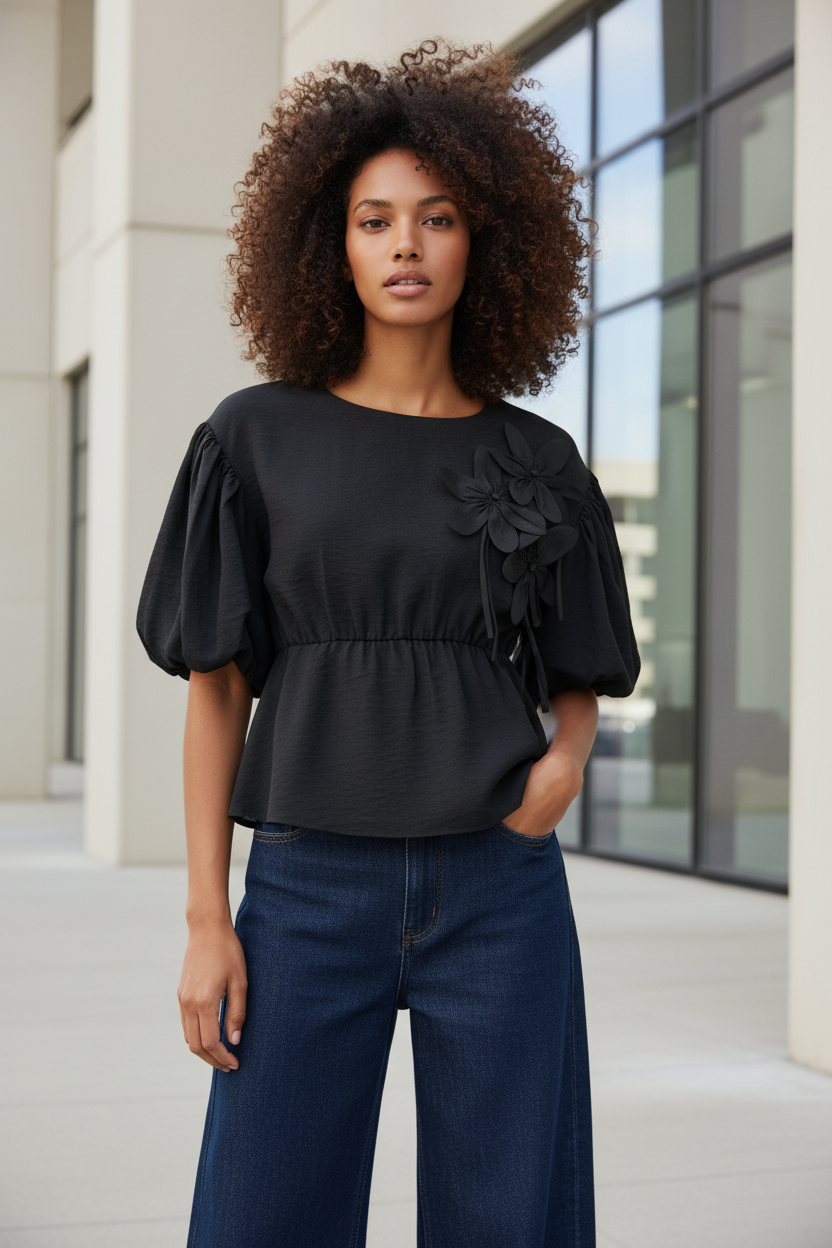 Noen Black Floral Top — Wide Leg Denim Revised