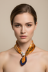 Orange Paisley Pearl Clasp Scarf Model