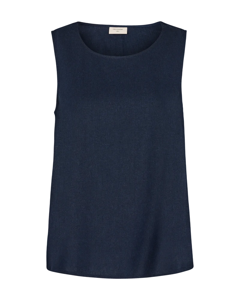 Sleeveless Linen Top with Back Button Detail.  All colours