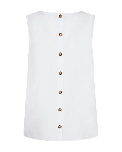 Sleeveless Linen Top with Back Button Detail.  All colours