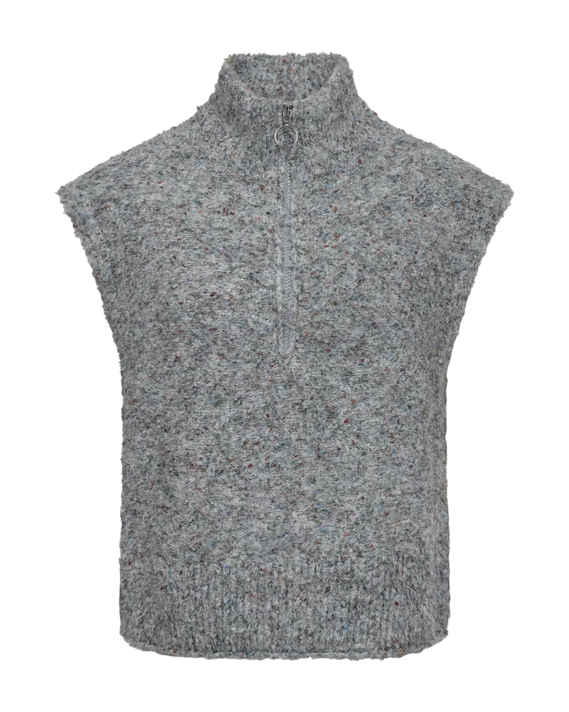 Free/Quent knitted waistcoat with zip in Tweed boucle yarn 206732