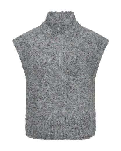 Free/Quent knitted waistcoat with zip in Tweed boucle yarn 206732
