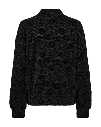 FreeQuent Velvet Floral Lace bomber jacket in black