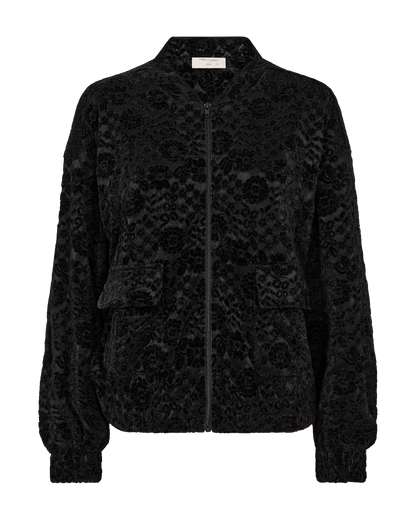 FreeQuent Velvet Floral Lace bomber jacket in black