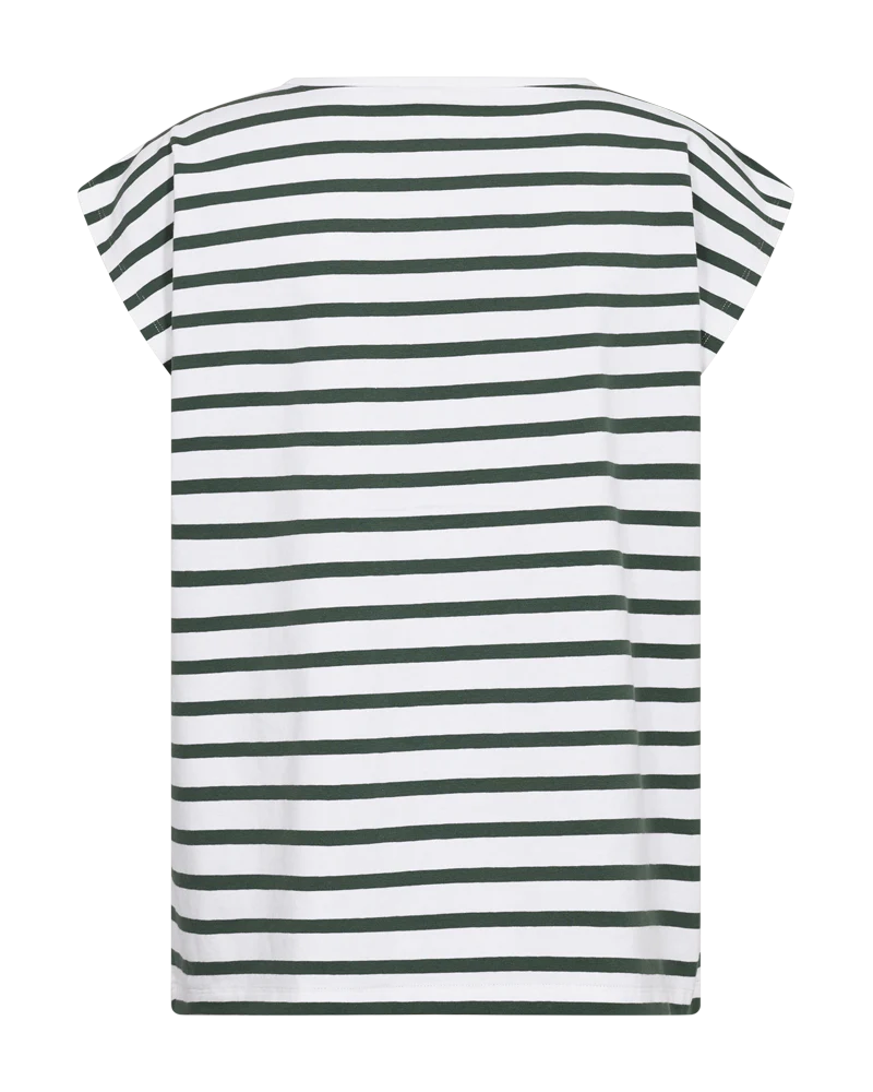 Freequent Cotton T Shirt White with Dark forest green stripe