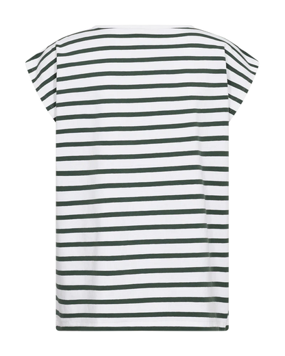 Freequent Cotton T Shirt White with Dark forest green stripe