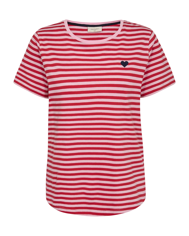 Free/Quent Prue Cotton Stripe T Shirt with heart motif 208288