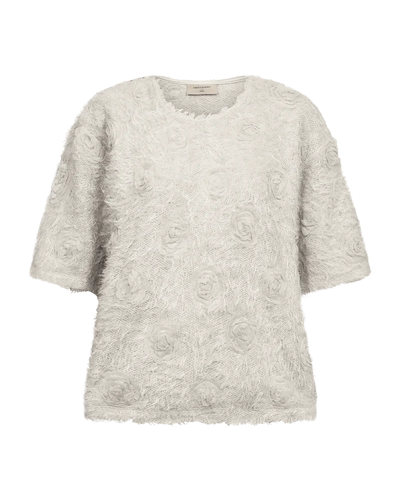 Free/Quent Shaggy look sweater with 3d flower detail Moonbeam Beige 211503
