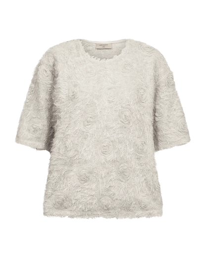 Free/Quent Shaggy look sweater with 3d flower detail Moonbeam Beige 211503