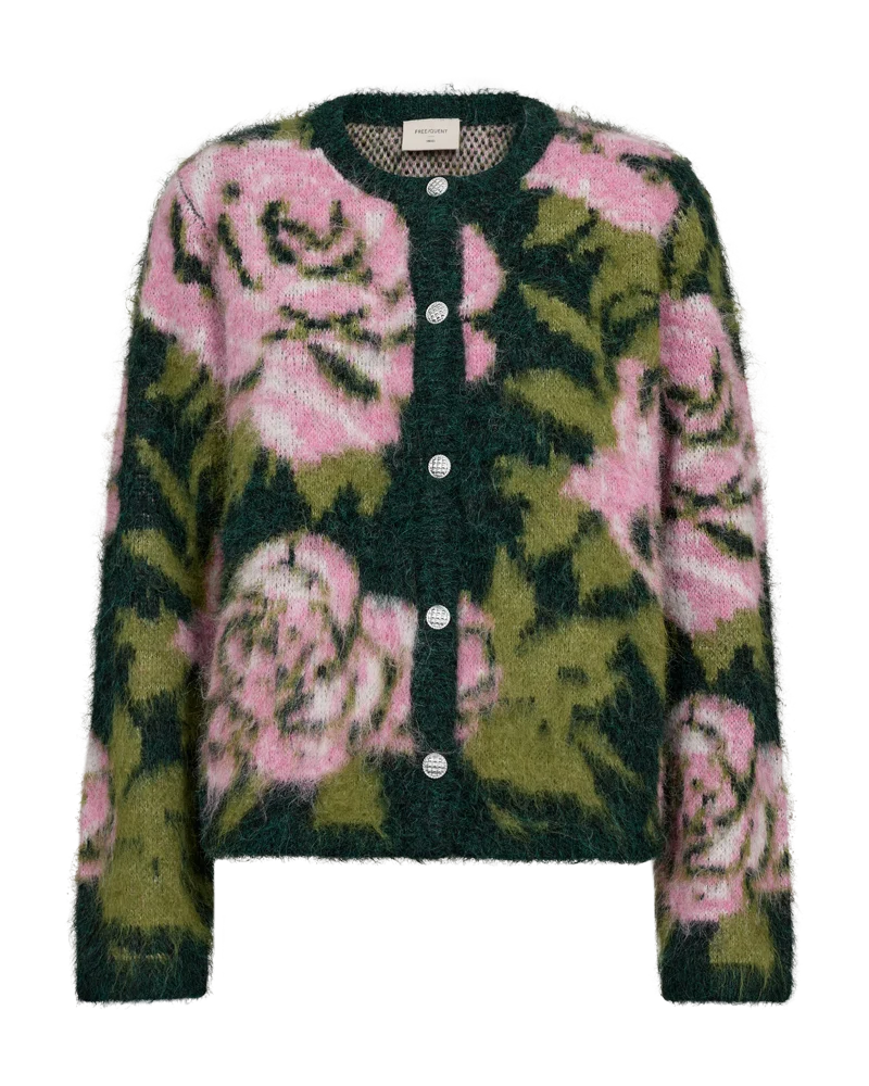 Free/Quent Vintage floral  Print cardigan in Forest Green 211730 26