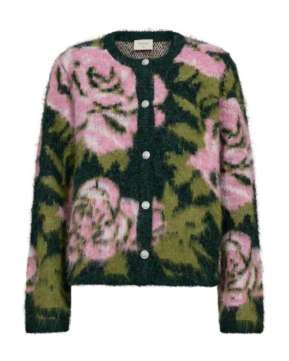 Free/Quent Vintage floral  Print cardigan in Forest Green 211730 26