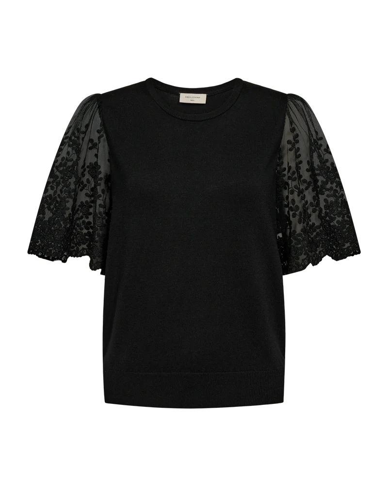 Free/Quent Fine Knit with sheer embroidered sleeve detail 212292
