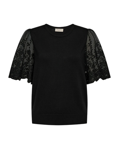 Free/Quent Fine Knit with sheer embroidered sleeve detail 212292