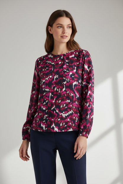 Pink Camouflage Print Top on Model