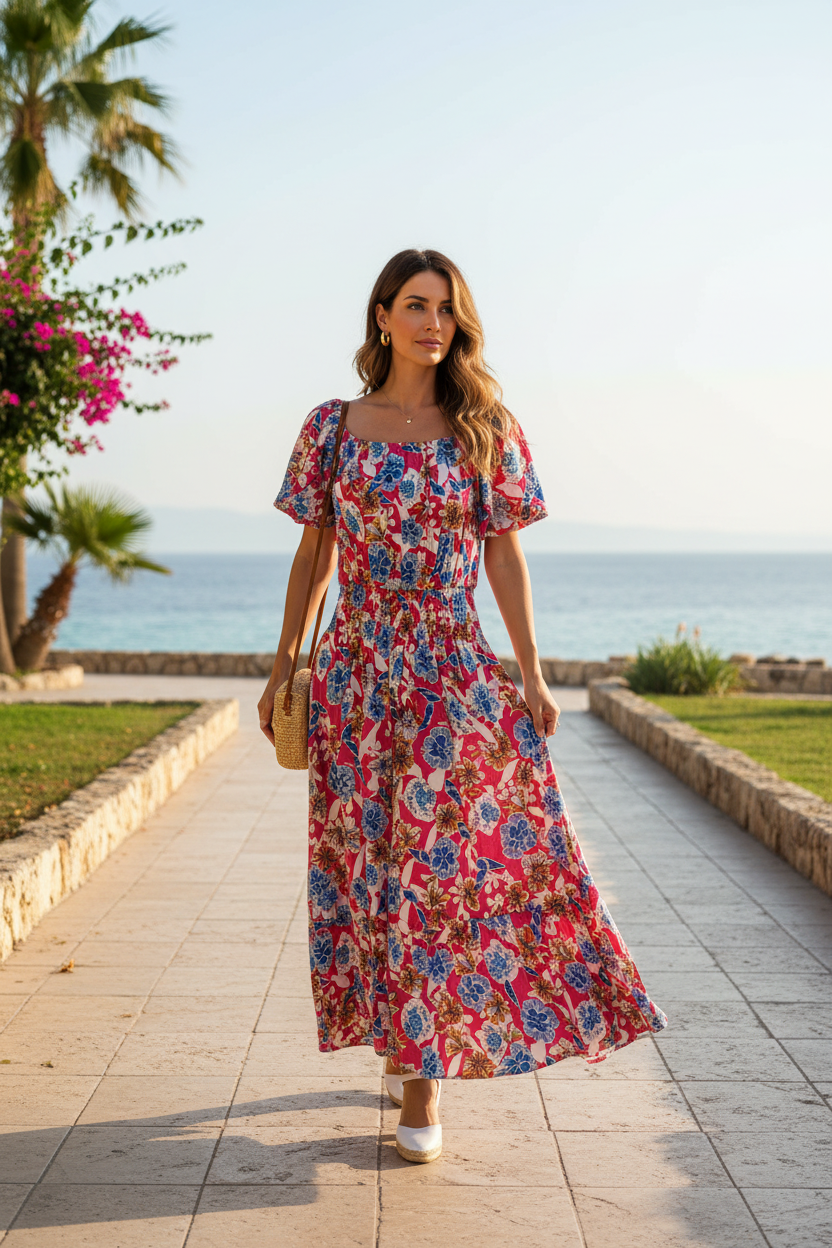 Pink Floral Maxi - On Shoulder