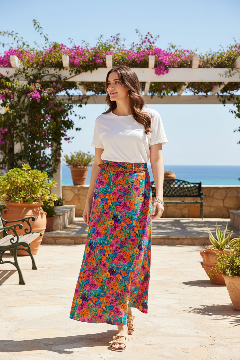 Pink Floral Maxi Skirt Lifestyle