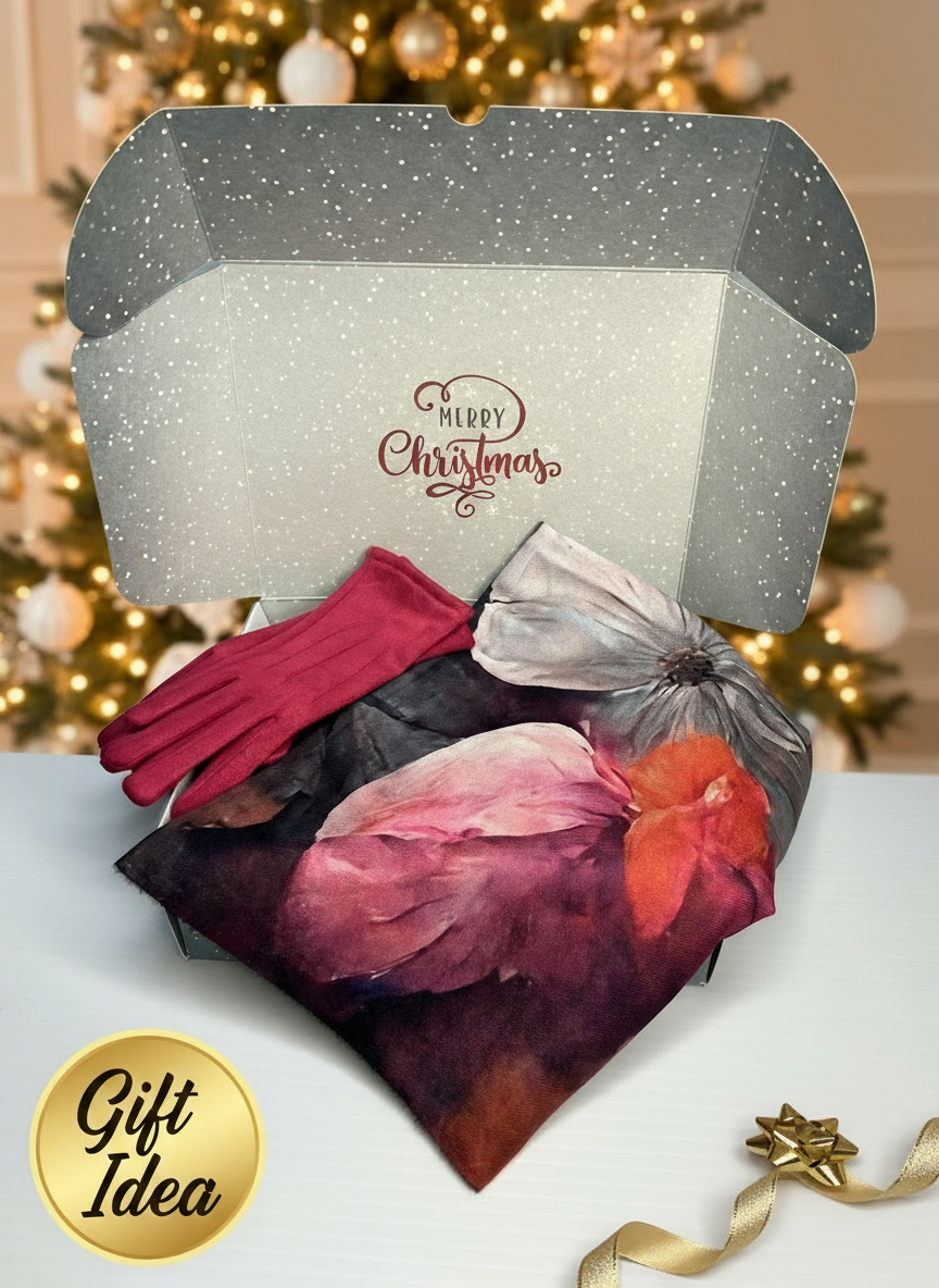 Pink Gloves and Floral Scarf Gift Set