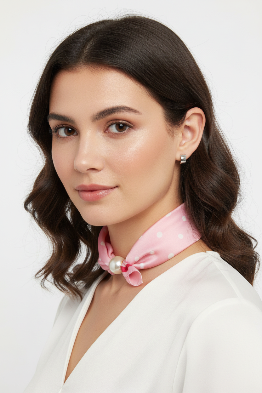 Pink Pearl Clasp Scarf Model
