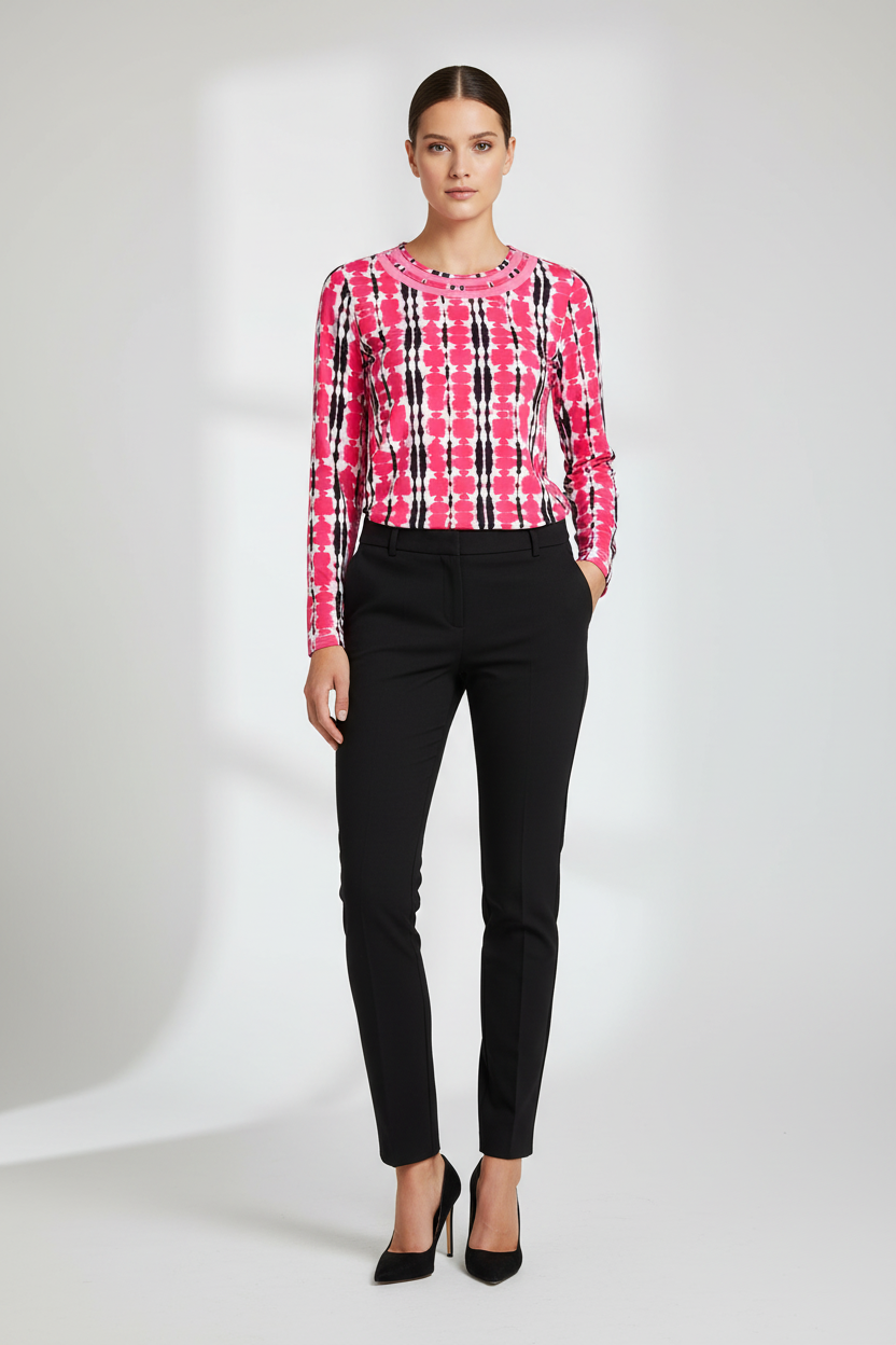 Pink Print Top with Slim Leg Trousers