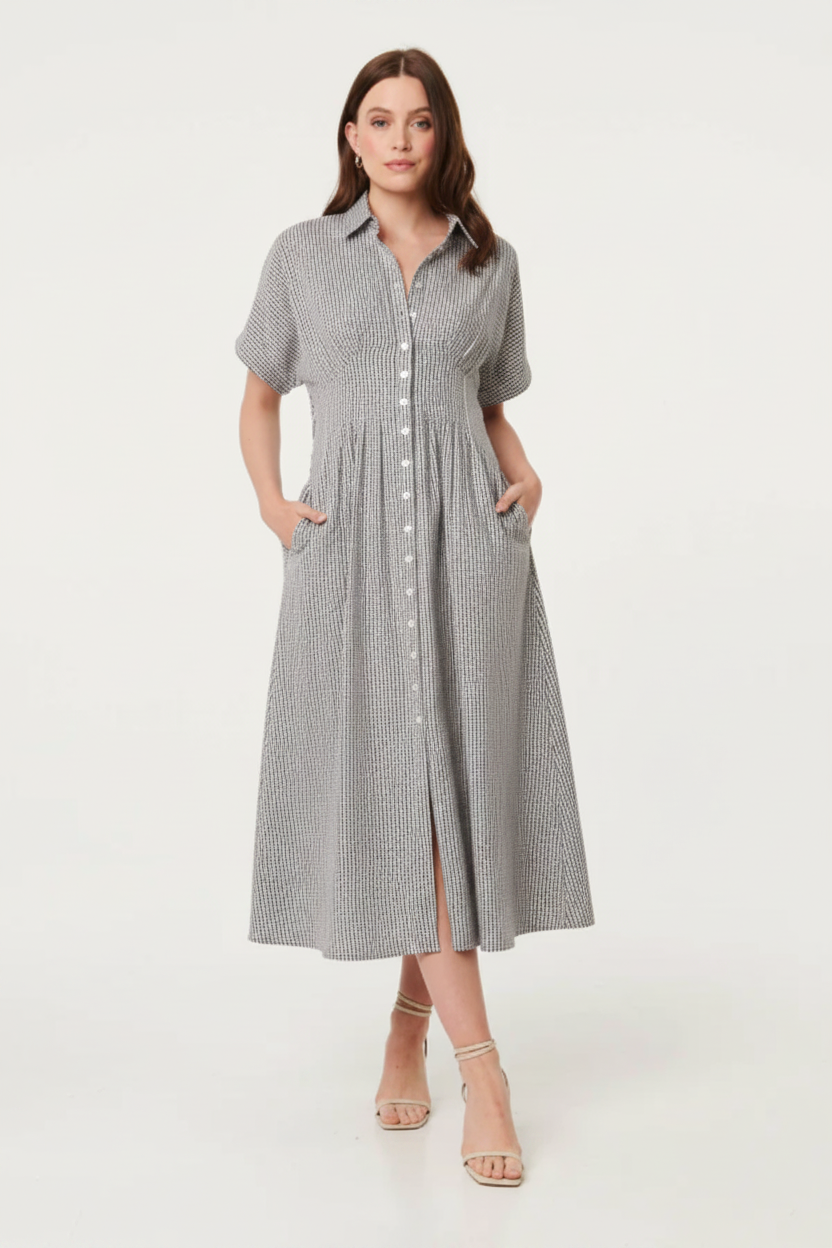 Pinstripe Dress Open Top 2 Buttons