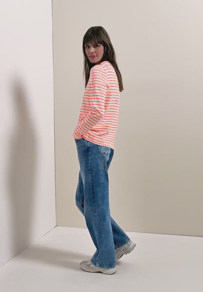 Cecil Stripe Funnel neck top in navy or Orange 324664